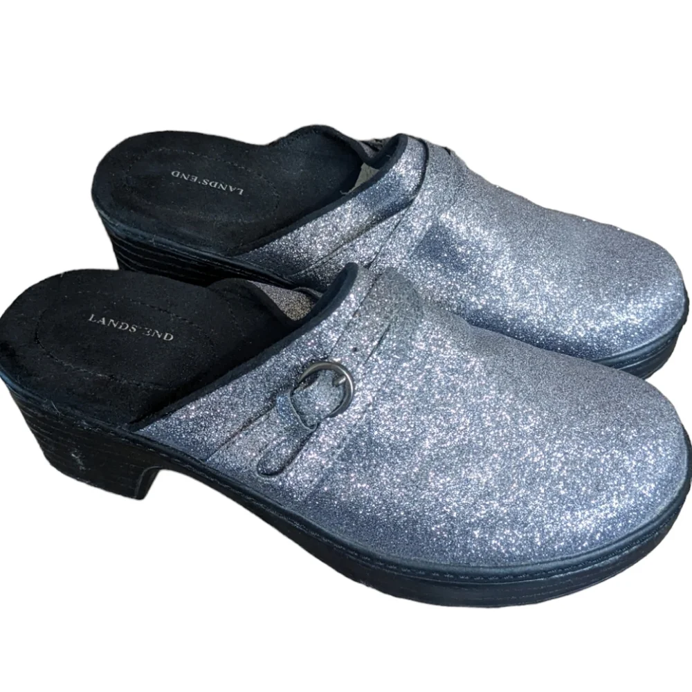 NEW Lands End silver glitter sparkle clogs mules slip on Women's 6 - Picture 8 of 8